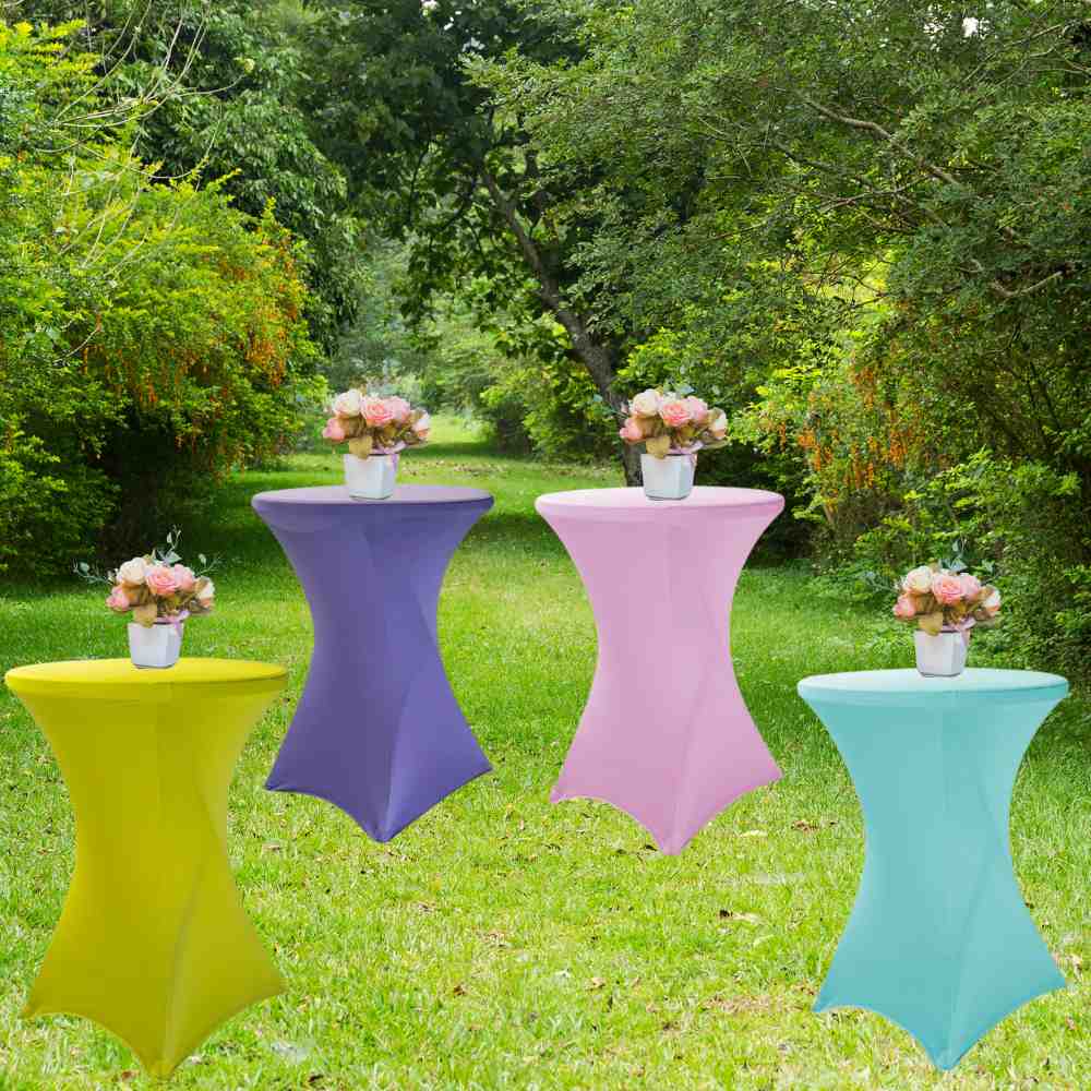 Party set - 4 skládací bistro stolky s potahy + květinové dekorace