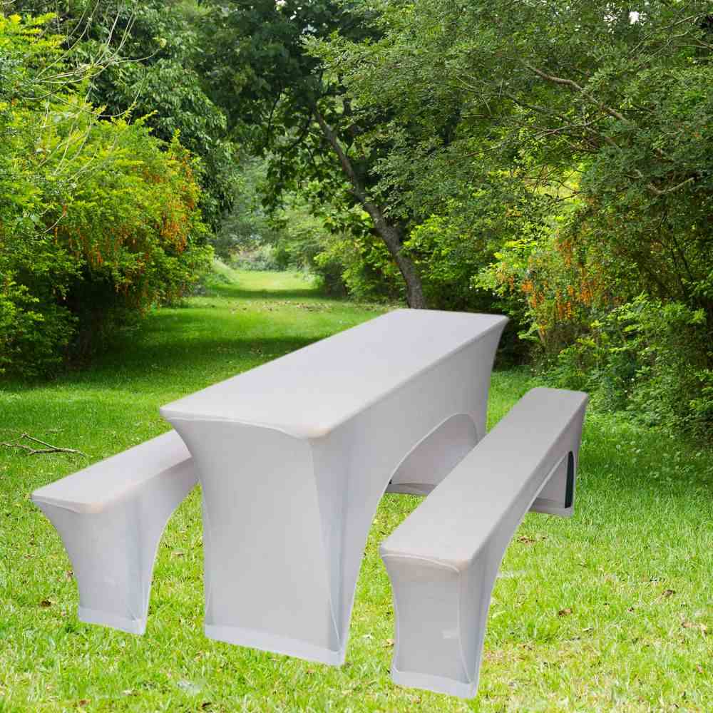 Pivní lavíce s potahem - 220 x 50 cm - bílý potah - 10 - 15 osob