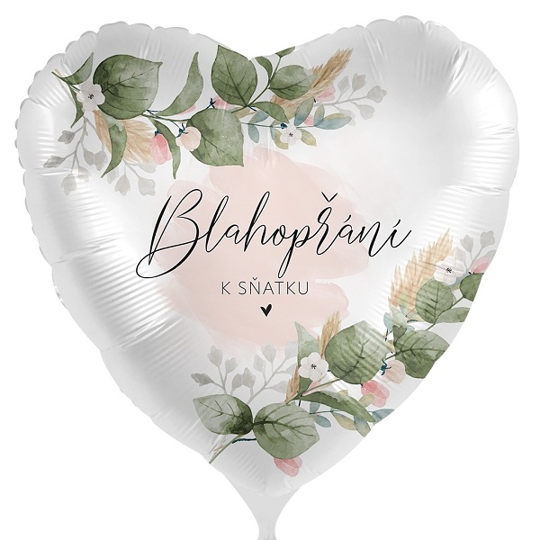 Balónek fóliový Blahopřání k sňatku s listy 43 cm