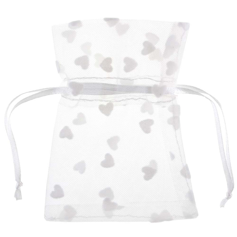 Organzové pytlíčky s bílými srdíčky 4 ks